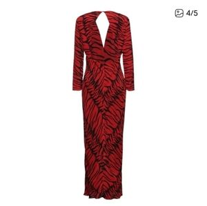 RRP $580 RIXO Silk Flare Dress Size XL Red Striped Open Back Ruffle Gathered